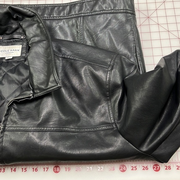 COLE HAAN SIGNATURE Men's Faux Leather Black Bomber Weekend Moto Jacket SZ 3X - Picture 13 of 15